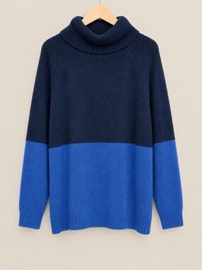 Terra & Sky Navy and Royal Blue Colorblock Turtleneck Tunic Sweater
